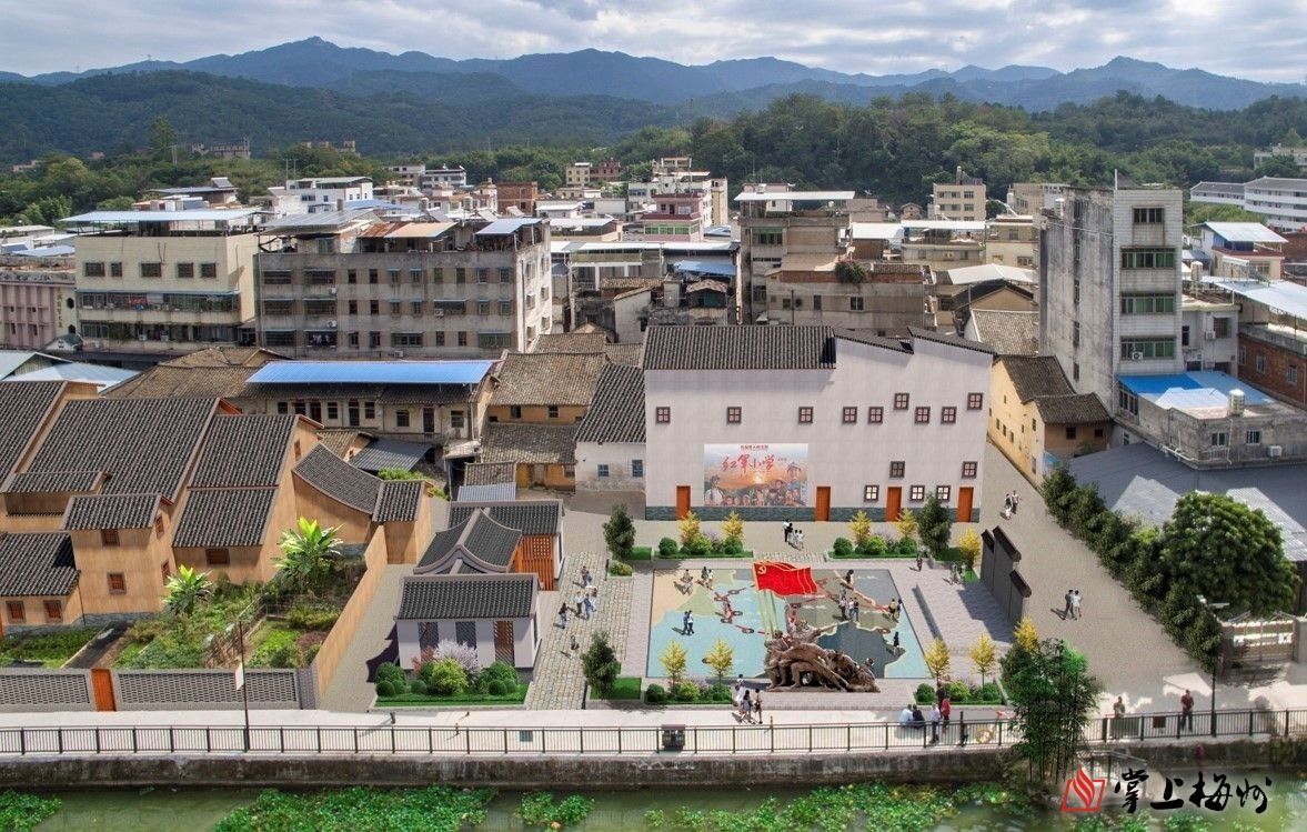 ↑位于梅江河圩鎮(zhèn)段碧道沿線的紅色休閑廣場效果圖。 （長沙鎮(zhèn)供圖）